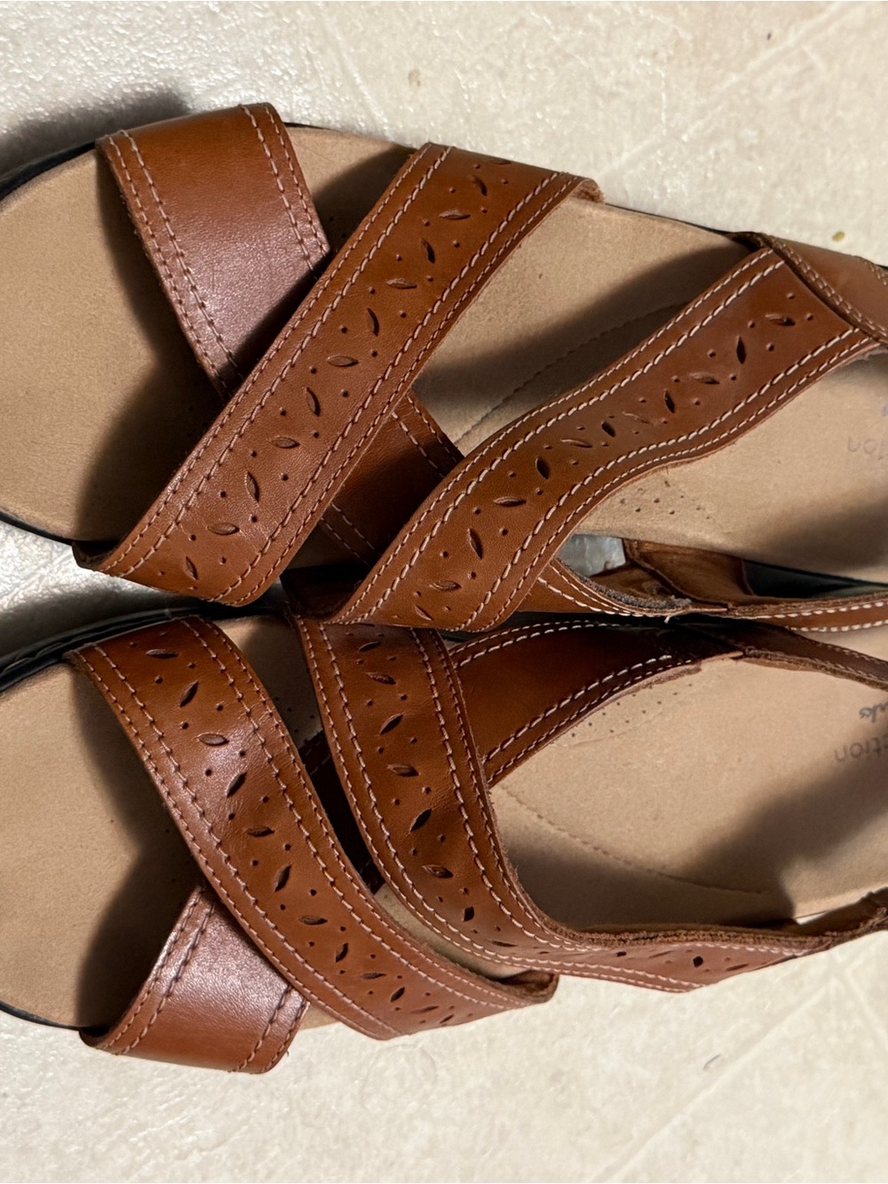 Womenโs Brown Perforated Leather Sandals
